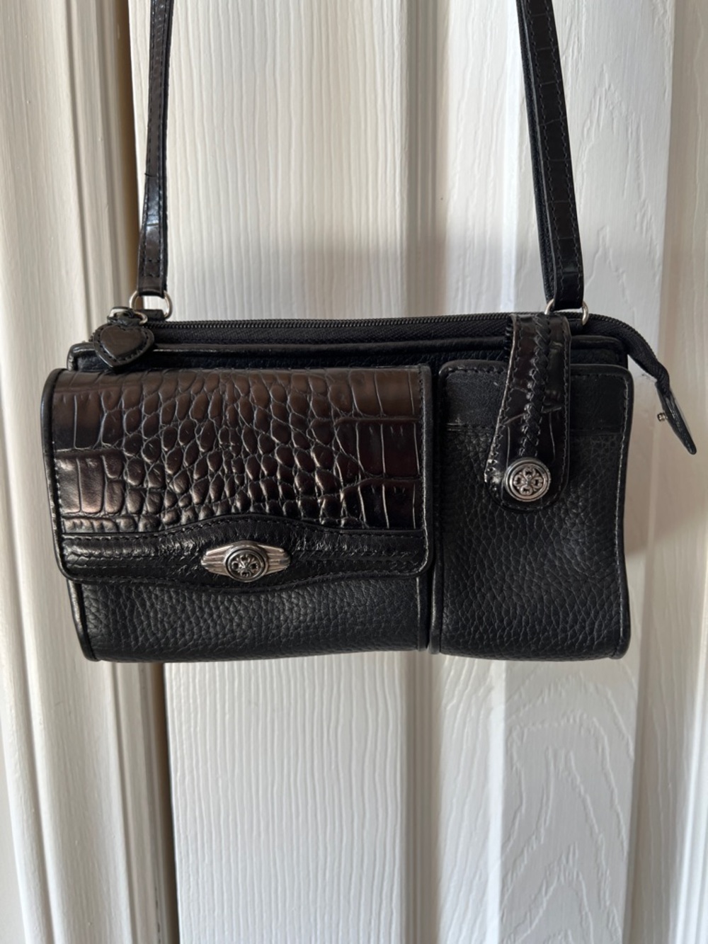 Brighton Black Croc-Textured & Pebbled Leather Crossbody Bag